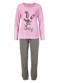 Große Größen Tweety Pyjama mit großem Tweety-Druck Gr. 52/54 rosa für Damen