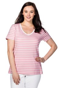 Große Größen BASIC T-Shirt mit V-Ausschnitt Gr. 48/50 rosa/weiß von sheego für Damen