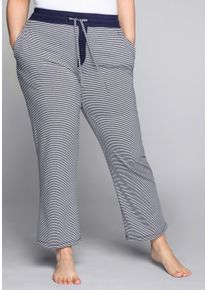 Große Größen Schlafanzughose mit Zierknopfleiste und Eingrifftaschen Gr. 50 blau/weiß von sheego für Damen