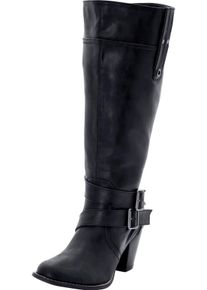 Große Größen Weitschaftstiefel aus Lederimitat mit Zierschnalle Gr. 41 schwarz von sheego für Damen