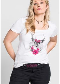 Große Größen Trachtenshirt mit Hirsch-Druck und Kurzarm Gr. 40/42 weiß von sheego für Damen