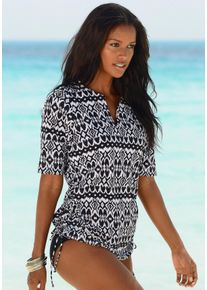 Große Größen Lascana Bade-Shirt Gr. 52/54 schwarz bedruckt für Damen