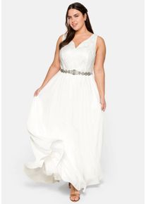 Große Größen Abendkleid mit Spitzenoberteil und Chiffonrock Gr. 42 weiß von sheego für Damen