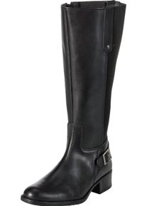 Große Größen Weitschaftstiefel aus Leder mit Zierschnalle Gr. 43 schwarz von sheego für Damen