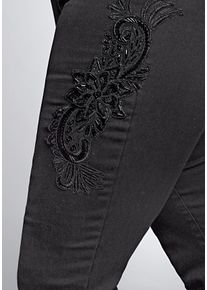 Große Größen Schmale Stretch-Jeans mit Stickerei Gr. 44 schwarz von sheego für Damen