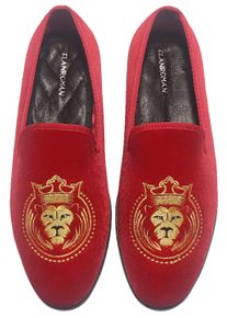 ELANROMAN Loafers für Herren Samt Schuhe der Mode bestickt 1.0 und 2.0 Party Hochzeit Abschlussball Schuhe, Rot (rot), 39.5 EU