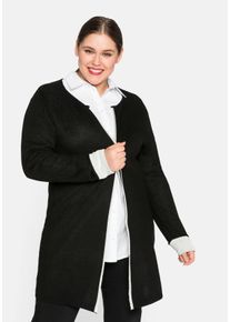 Große Größen Strickjacke mit kontrastfarbenen Streifen, Feinstrick Gr. 44/46 schwarz gestreift von sheego für Damen