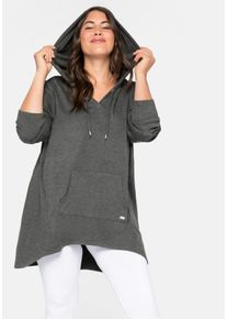 Große Größen Longshirt mit Kängurutasche, im Vokuhila-Schnitt Gr. 40/42 grau von sheego für Damen