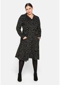 Große Größen Kleid mit Pünktchendruck und Reverskragen Gr. 58 schwarz von sheego für Damen