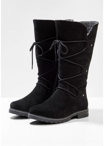Große Größen Weitschaftstiefel aus Leder mit Schnürung Gr. 39 schwarz von sheego für Damen