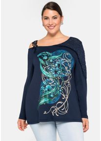 sheego by Joe Browns Große Größen One-Shoulder-Shirt mit Spitze Gr. 56/58 blau von sheego für Damen