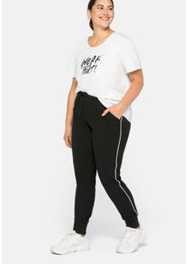 Große Größen Jogginghose mit Kontrastpaspel und Bündchenabschluss Gr. 40 schwarz von sheego für Damen