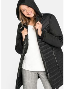 Große Größen Steppjacke im Materialmix, mit Kapuze Gr. 44 schwarz von sheego für Damen