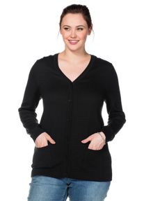 Große Größen BASIC Cardigan mit Knopfleiste und V-Ausschnitt Gr. 40/42 schwarz von sheego für Damen