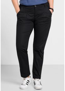 Große Größen Schmal zulaufende Chinohose mit Bundfalten Gr. 29 schwarz von sheego für Damen