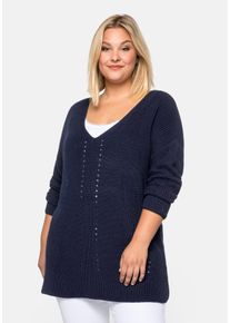 Große Größen Grobstrickpullover in Boxyform mit V-Ausschnitt Gr. 48/50 blau von sheego für Damen