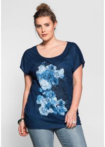 Große Größen T-Shirt im Materialmix Gr. 52/54 blau geblümt von sheego für Damen