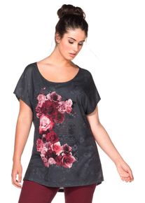 Große Größen T-Shirt im Materialmix Gr. 56/58 grau geblümt von sheego für Damen