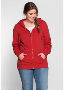 Große Größen BASIC Sweatjacke mit Kapuze und Eingrifftaschen Gr. 52/54 rot von sheego für Damen
