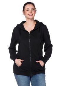 Große Größen BASIC Sweatjacke mit Kapuze und Eingrifftaschen Gr. 56/58 schwarz von sheego für Damen