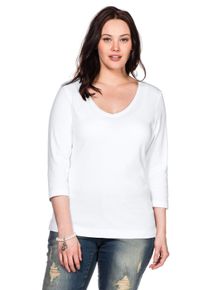 Große Größen Shirt mit 3/4-Arm und V-Ausschnitt, in Rippqualität Gr. 44/46 weiß von sheego für Damen