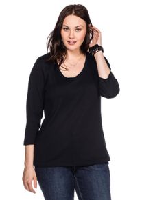 Große Größen Shirt mit 3/4-Arm und V-Ausschnitt, in Rippqualität Gr. 44/46 schwarz von sheego für Damen