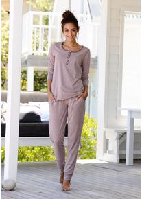 Große Größen Arizona Basic-Pyjama in melierter Qualität mit Knopfleiste Gr. 40/42 rosa für Damen