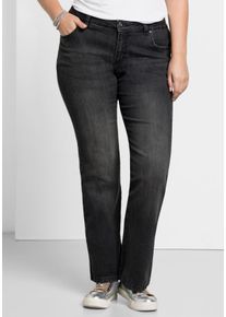 Große Größen Bootcut-Jeans in 5-Pocket-Form, mit Used-Effekten Gr. 104 schwarz von sheego für Damen