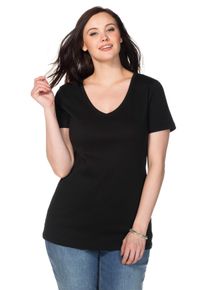 Große Größen T-Shirt mit V-Ausschnitt Gr. 44/46 schwarz von sheego für Damen