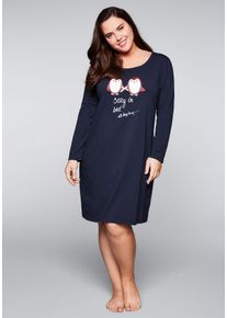 Große Größen Langarmnachthemd mit Frontdruck und Taschen Gr. 44/46 blau von sheego für Damen