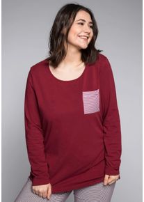 Große Größen Schlafanzugshirt mit Seitenschlitzen und rundem Ausschnitt Gr. 48/50 rot von sheego für Damen