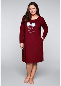 Große Größen Langarmnachthemd mit Frontdruck und Taschen Gr. 48/50 rot von sheego für Damen