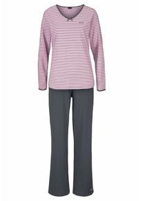 H.I.S EM LBG Große Größen Pyjama Gr. 40/42 pink/grau gestreift für Damen