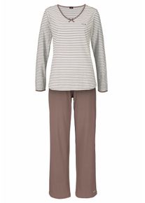 H.I.S EM LBG Große Größen Pyjama Gr. 40/42 braun/beige gestreift für Damen