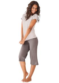 Große Größen H.I.S Capri-Pyjama mit T-Shirt Gr. 40/42 braun/beige für Damen