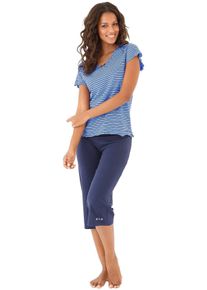 Große Größen H.I.S Capri-Pyjama mit T-Shirt Gr. 40/42 blau/blau für Damen