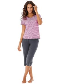 Große Größen H.I.S Capri-Pyjama mit T-Shirt Gr. 40/42 pink/grau für Damen