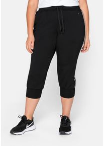 Große Größen Jogginghose in 3/4-Länge, mit Kontraststreifen Gr. 52 schwarz von sheego für Damen