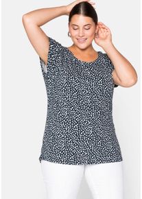Große Größen Kurzarmshirt mit Alloverdruck und seitlichen Falten Gr. 56/58 blau bedruckt von sheego für Damen