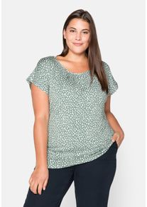 Große Größen Kurzarmshirt mit Alloverdruck und seitlichen Falten Gr. 48/50 grün bedruckt von sheego für Damen