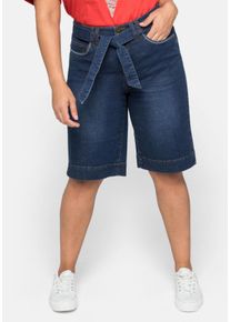 Große Größen Jeansbermudas mit breitem Bund und Bindegürtel Gr. 46 blau von sheego für Damen