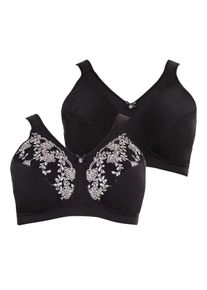 Große Größen Doppelpack Entlastungs-BHs, mit Stickerei-Spitze Gr. 90E schwarz von sheego für Damen