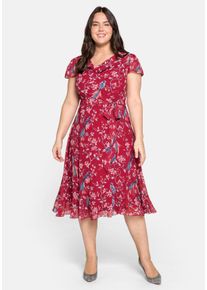 sheego by Joe Browns Große Größen Chiffonkleid mit Blumenprint und Wasserfallkragen Gr. 44 rot geblümt von sheego für Damen