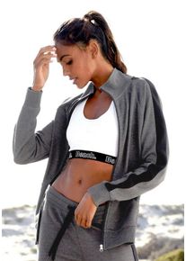 Große Größen Sweatjacke Gr. 44/46 grau gestreift für Damen