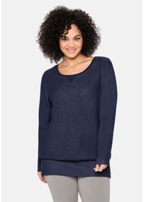 Große Größen Longshirt mit breitem Saumbündchen Gr. 52/54 blau von sheego für Damen