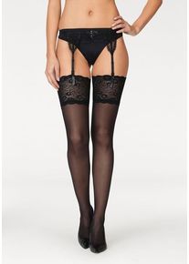 Lascana Strapsstrümpfe schwarz Gr. 36/38 für Damen. Mit Spitze, Spitzenband. Elastisch