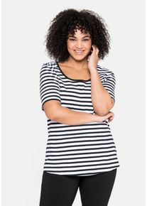 Große Größen T-Shirt mit Streifen und Rundhalsausschnitt Gr. 52/54 schwarz gestreift von sheego für Damen