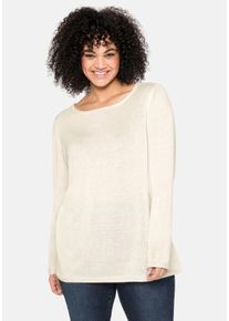 Große Größen Longpullover mit U-Boot-Ausschnitt und Leinenanteil Gr. 56/58 weiß von sheego für Damen