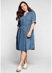 Große Größen Jeanskleid mit Knopfleiste und hoher Taille Gr. 56 blau von sheego für Damen