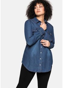 Große Größen Jeansbluse mit Knopfleiste und Brusttaschen Gr. 48 blau von sheego für Damen